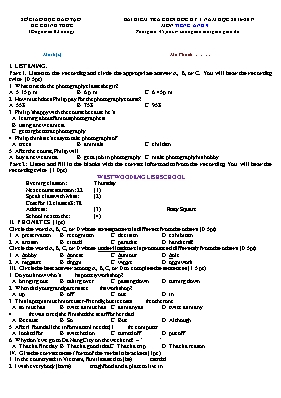 Đề kiểm tra cuối học kỳ I môn Tiếng Anh Lớp 9 (Thí điểm) - Năm học 2016-2017 (Có đáp án)